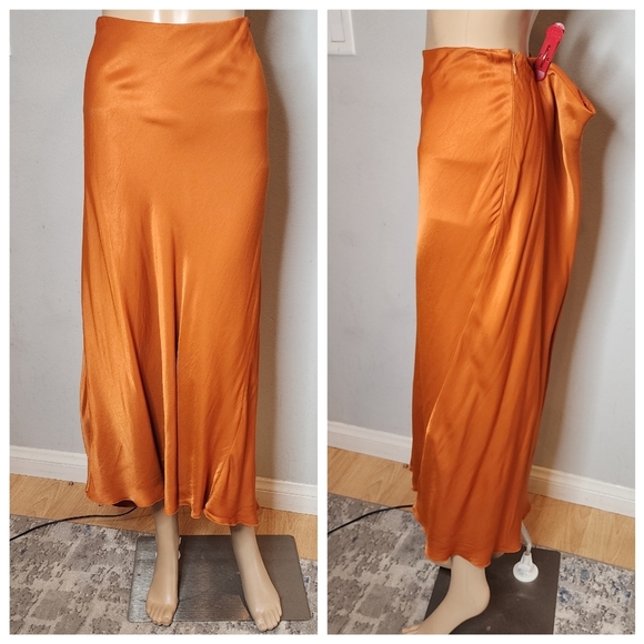 & Other Stories Orange Satin Midi Skirt Size 12 - Picture 15 of 16